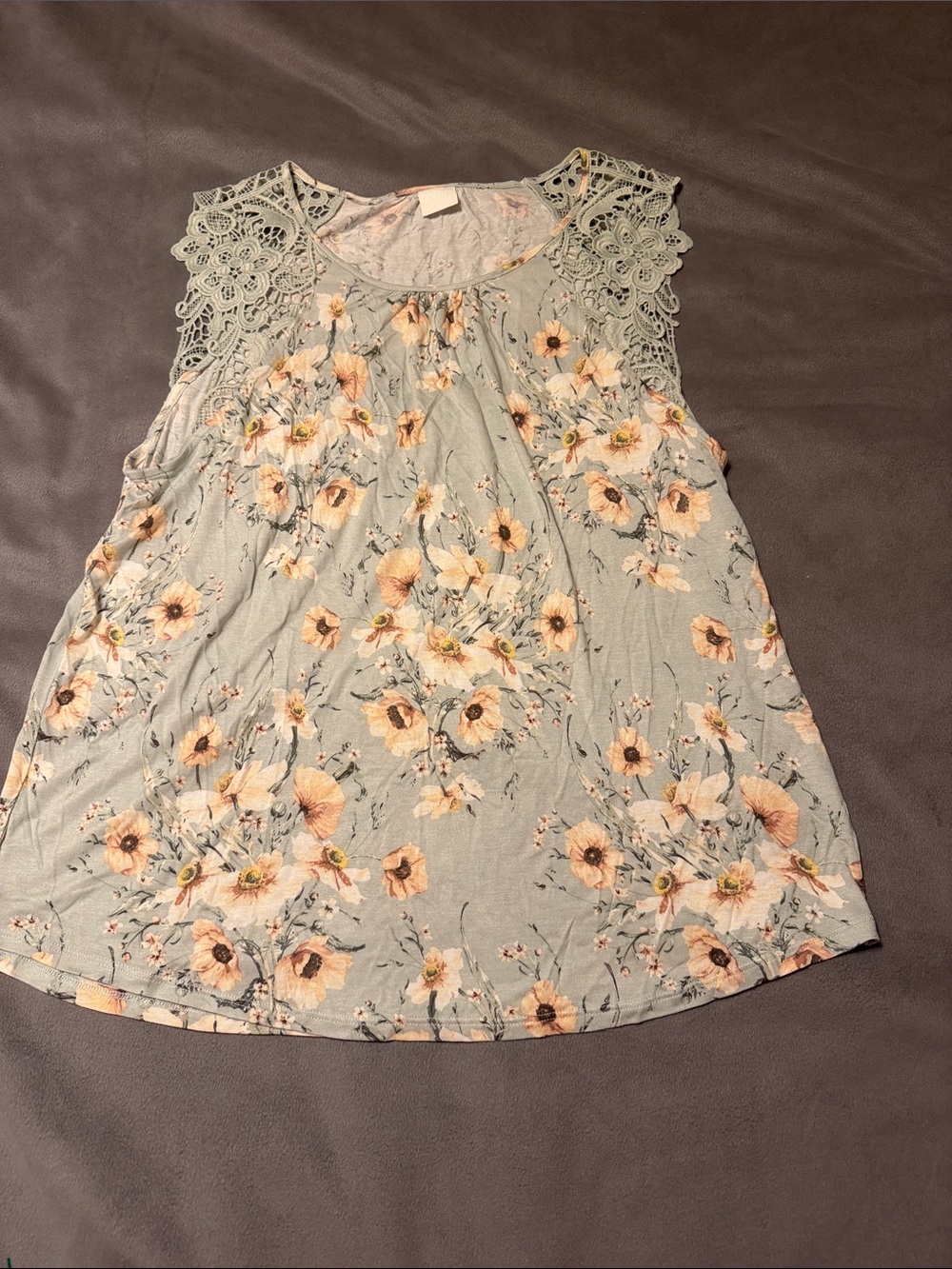 H&M Light Blue Floral Lace Shoulder Tank Top